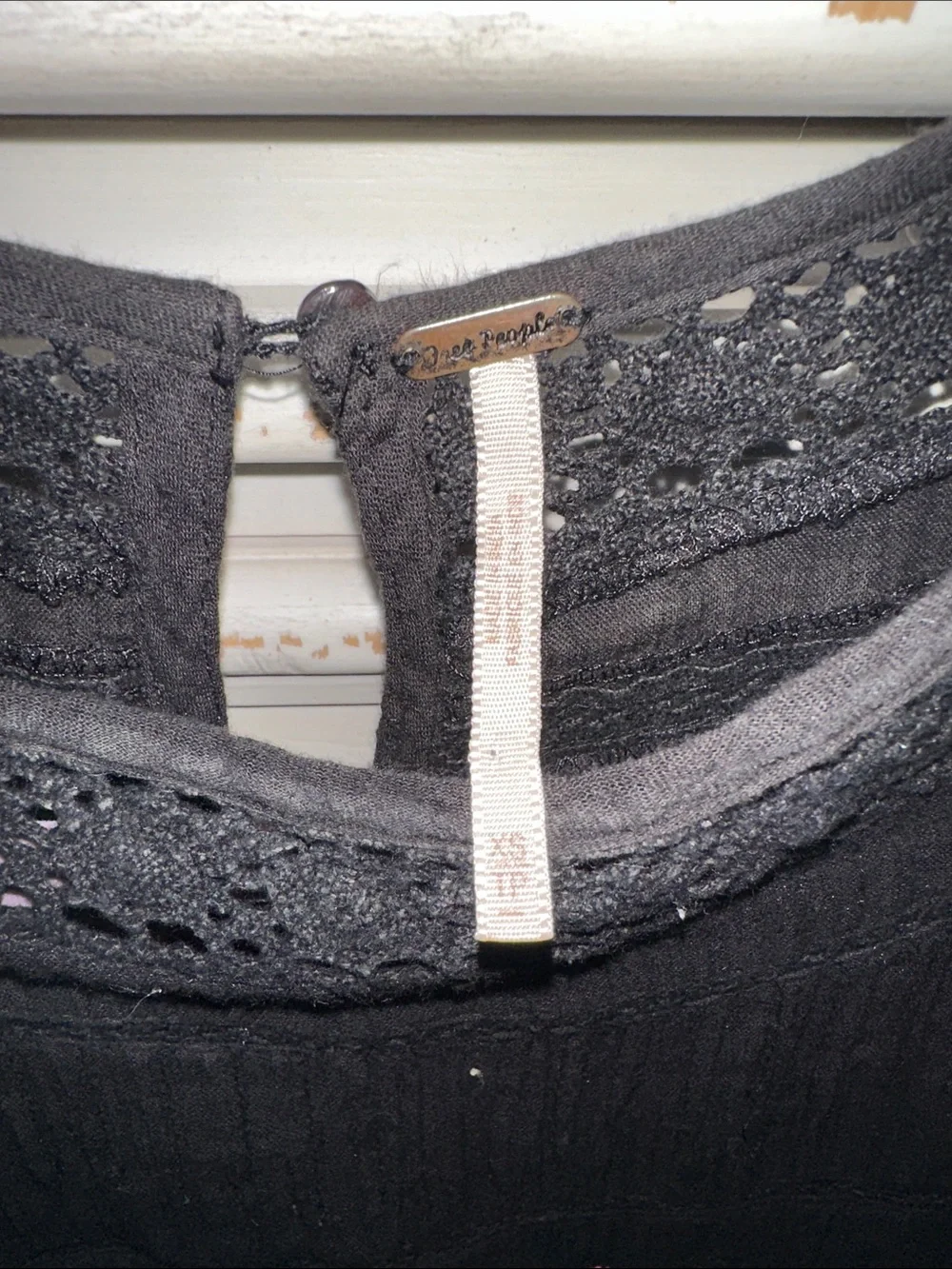 Free People Black Short-Sleeve Tunic with Multicolor Floral Embroidery